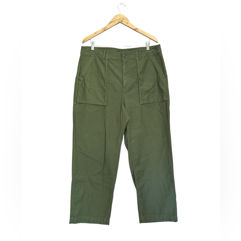 J.Crew Green Wide Leg Cargo Sateen Cotton High Rise Size 14 - Picture 3 of 11